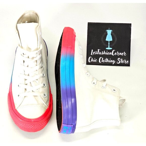 Converse White Cotton Chuck Taylor All Star Rainbow Sneakers Size 6 2043 - Picture 15 of 16